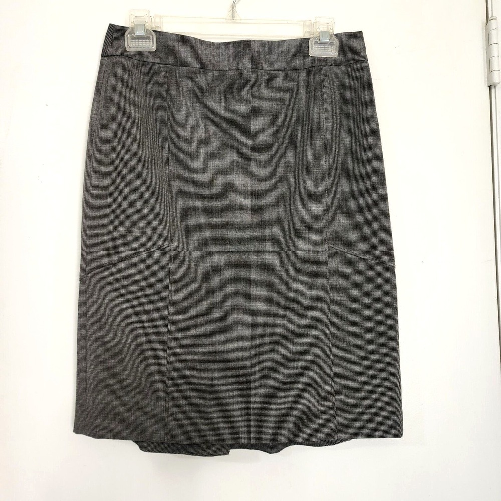 ANN TAYLOR Size 4 Gray Pincheck Virgin Wool Lined Flounce Skirt Suit Separate